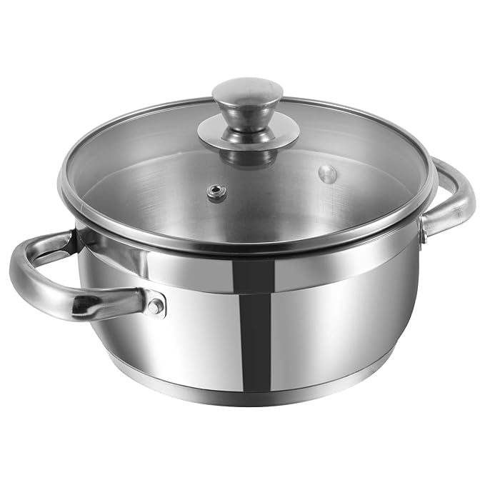 Two Tone Stainless Steel Sauce Pot/Saucepan with Glass Lid - 2.3 L, 18 cm, 6.2 mm Thick