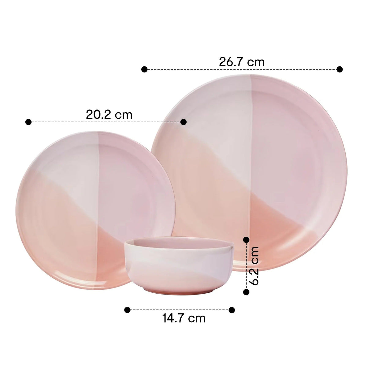 Stoneware Pink Dip Glazed 12 Pieces Solid Dinner Set for 4 4 Dinner Plates 4 Side Plates 4 Bowls