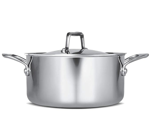 Triply Stainless-Steel Casserole Handi/Stock Pot/Biryani Pot with Lid 24 cm, 5.2 L