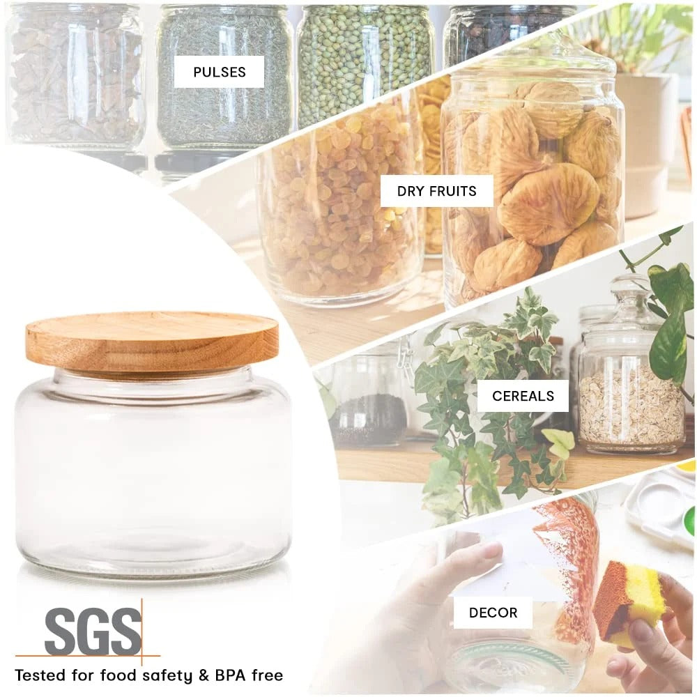 2L Borosilicate Glass Jar for Kitchen, Airtight, Rubberwood Lid, Set of 1
