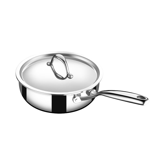 Triply Stainless Steel Saute Fry Pan With Lid, Induction Pan, Multi Pan, Stir Fry Pan, 1.8 L, 20 cm