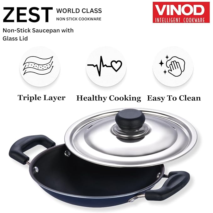 Non Stick Appachetty with Lid - 20 cm, Appam Pan, 3 mm Extra Thick, 3 Layer Coating