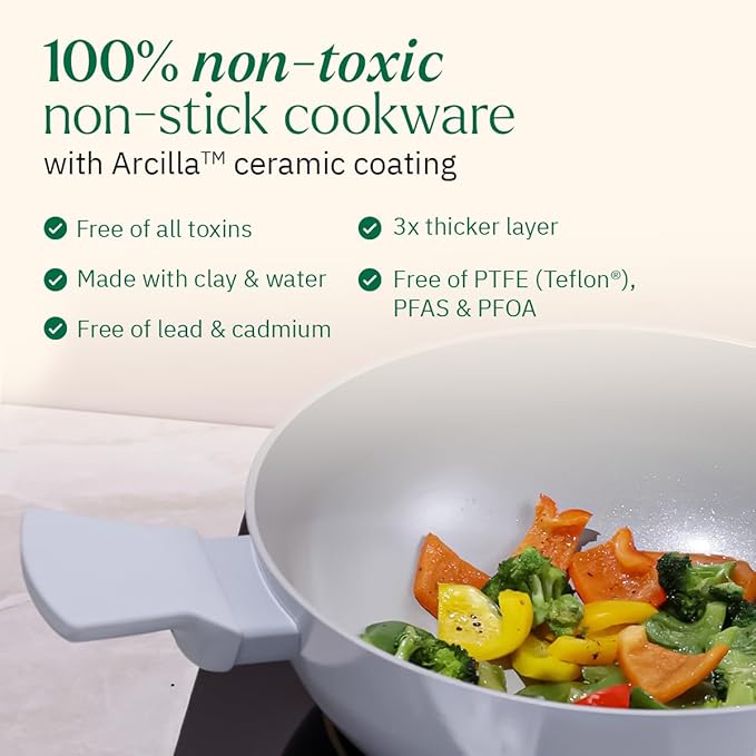 Ceramic Non Stick Kadai 24 cm, Metallic Lid, Matching Handles,, Blue