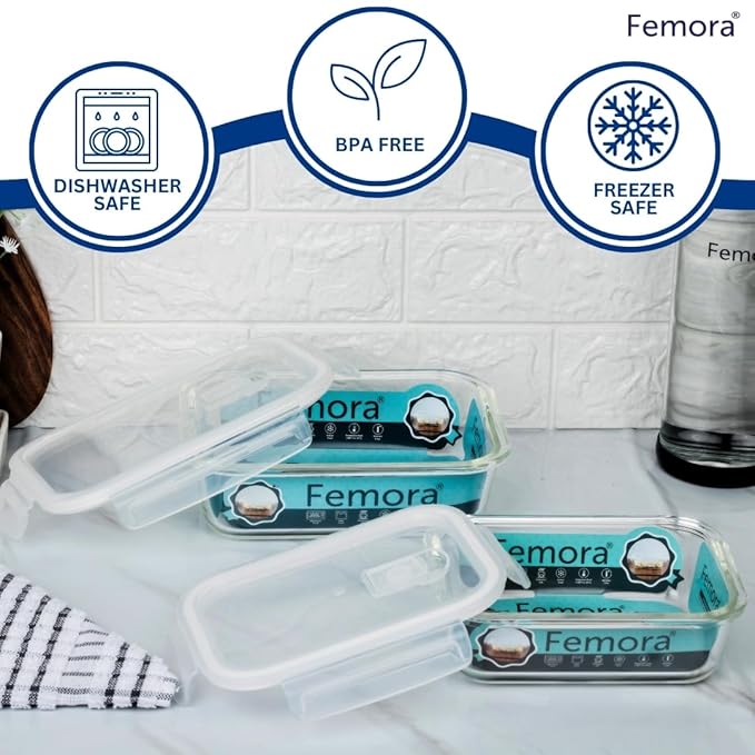 Borosilicate Rectangular Glass Food Storage Container With Air Vent Lid, 620 ml, Blue