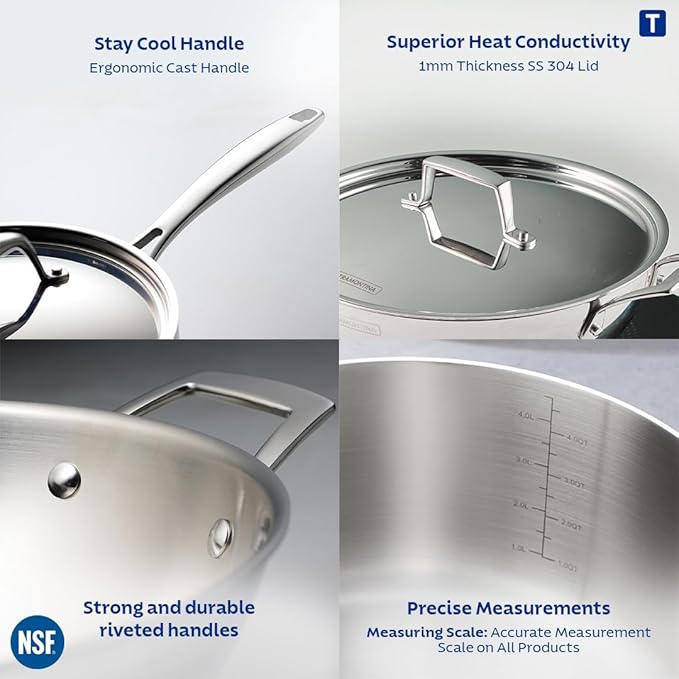 Triply 18 cm/2.9L Sauce Pan with SS 304 Lid