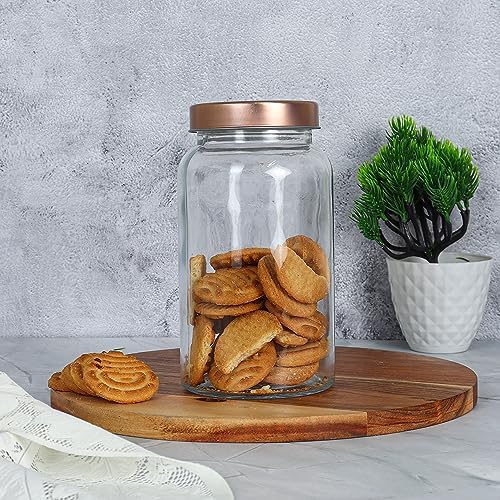 Kitchen Storage Jars Clear Glass Jar With Steel Lid Air Tight Jar, 700 ml, Pack of 4, Golden Lid