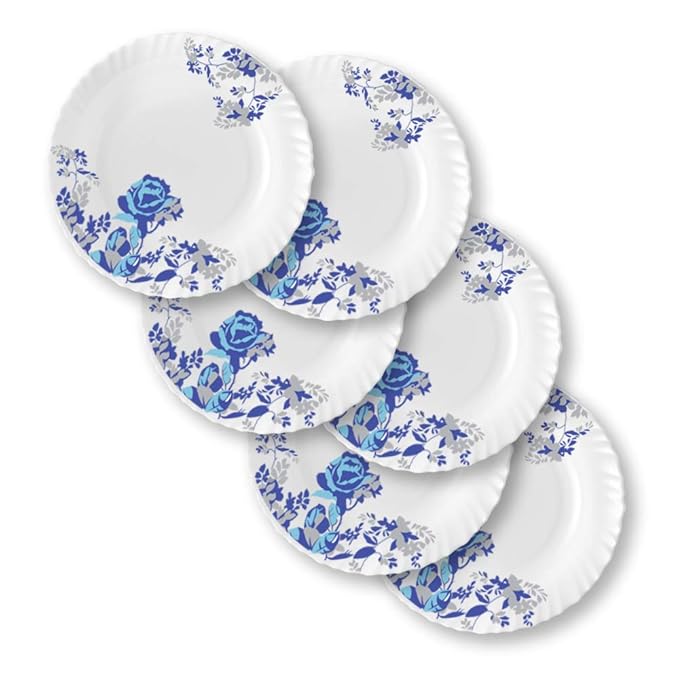 Opalware Blue Cascade Full Plate, White, 11 inch, Set of 6