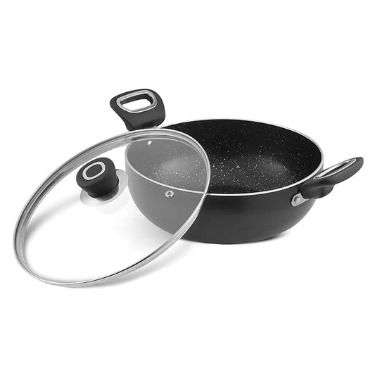 Non-Stick Deep Kadai with Glass Lid 3.3 L (26 cm Diameter) with Riveted Sturdy Handles