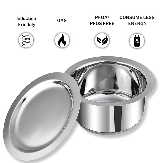 Stainless Steel 3 pc Tope Set with Capacity of 1 L, 1.4 L & 1.8 L with Stainless Steel Lids