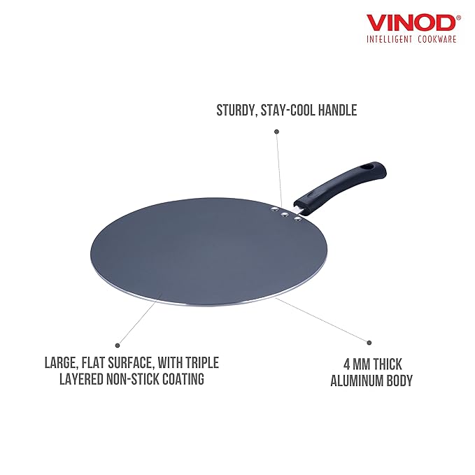 Aluminium Non Stick Flat Multi Tawa - 32.5 cm, Triple Layer Ceramic Coating, 4 mm Extra Thick Roti Tawa