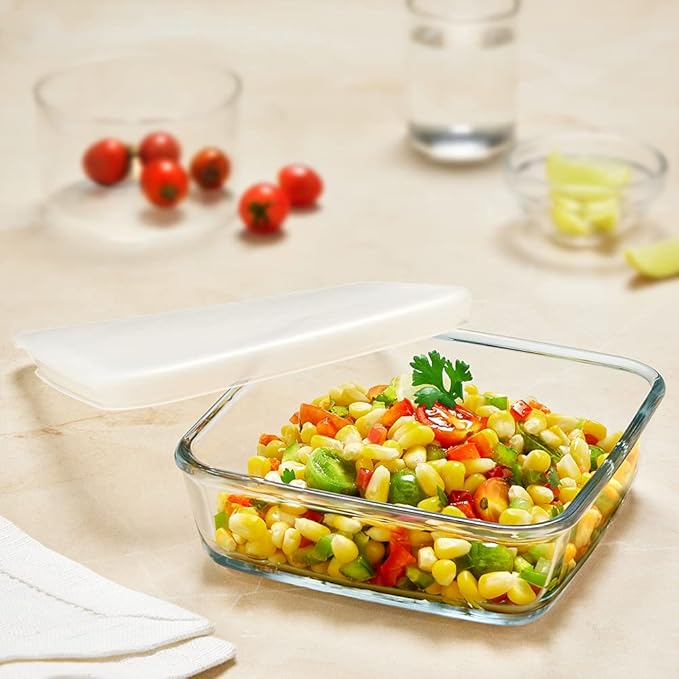 Square Glass Baking Dish With Lid Microwave Safe & Oven Safe, 500 ml, Transparent