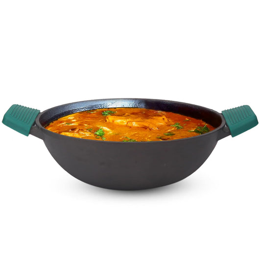 Pre-Seasoned Cast Iron Kadai with Silicon Grip