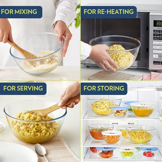 Glass Mixing & Serving Bowl, Oven & Microwave Safe Bowl, 900 ml