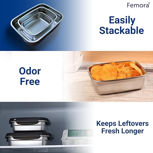Lunch Box High Steel Rectangle Heavy Duty Airtight Leakproof Unbreakable Storage Container With Lock Lid - Design 7