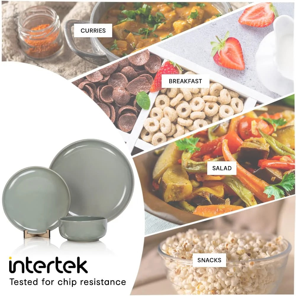 Stoneware 12 Piece Dinner Set Sage Green Glazed 4 Dinner Plates 4 Side Plates 4 Bowls Microwave Dishwasher