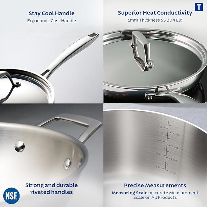 Triply 26 cm Fry Pan with SS 304 Lid