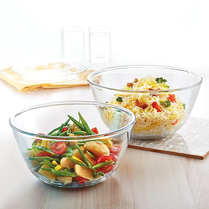 Glass Serving & Mixing Bowls, Oven & Microwave Safe Bowls, Set of 2