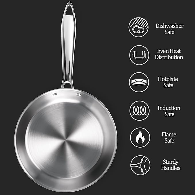 22 cm Frying Pan, Triply Stainless Steel With Lid, 1.5 L