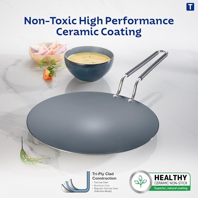Healthy Triply Ceramic 26 cm Concave Tawa