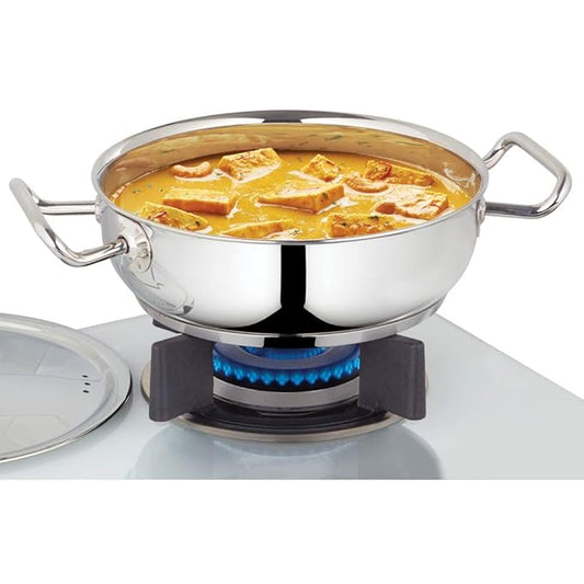 Stainless Steel Kadhai With Lid, Induction Friendly, Impact Bonded Tri-ply Bottom, 1.8 L, 20 cm