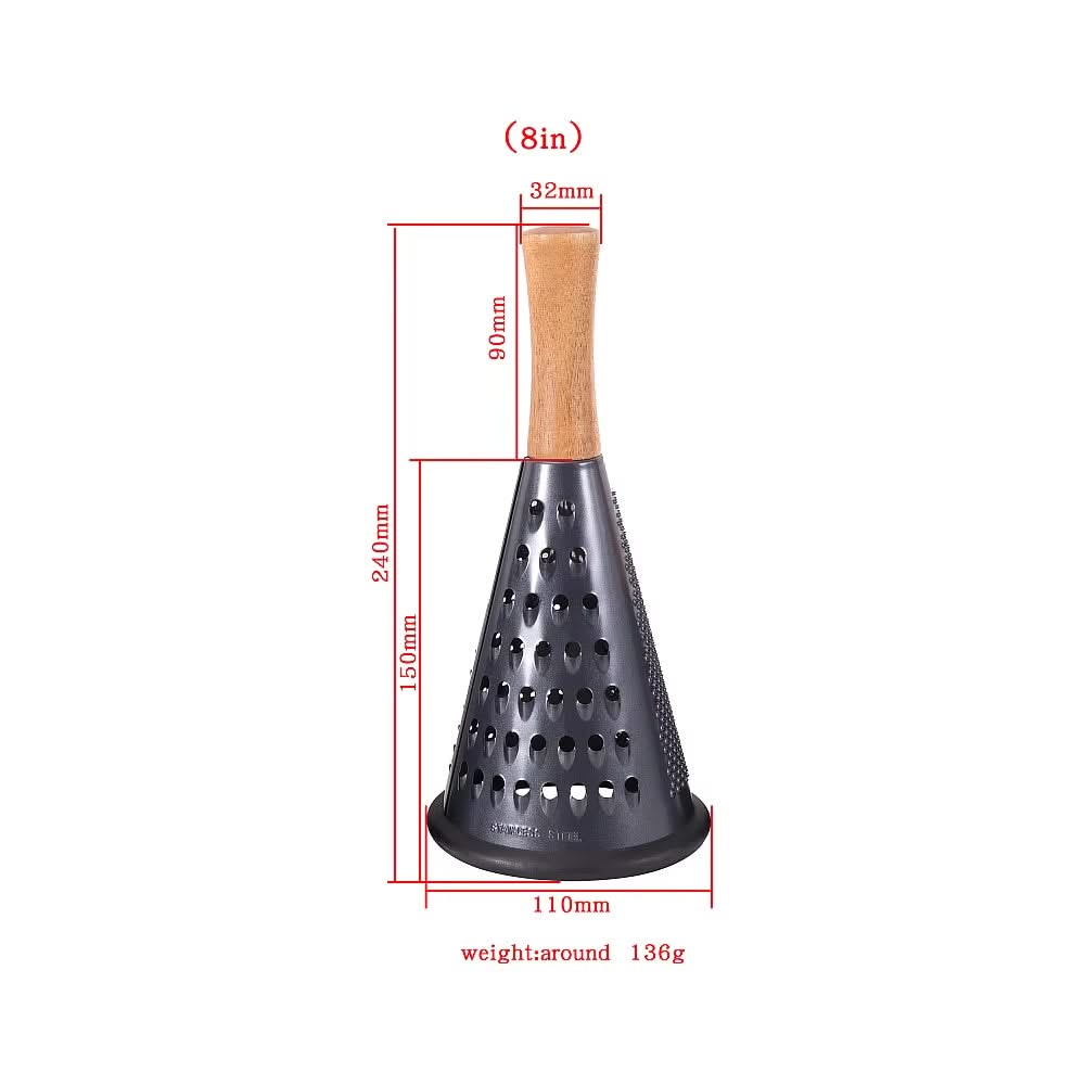 Modern Multi-functional Cone-Shaped Grater 3-Side with Wooden Handle – Ideal for Cheese, Vegetables, and Fruits in the Kitchen (Black), Available in 4 Sizes