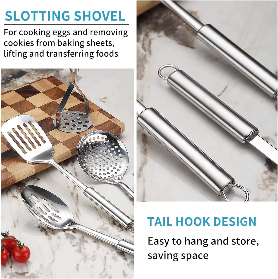 38-Piece Stainless Steel Cooking Utensils Set – Includes Spoons, Spatulas, and Sturdy Utensil Holder, Dishwasher Safe