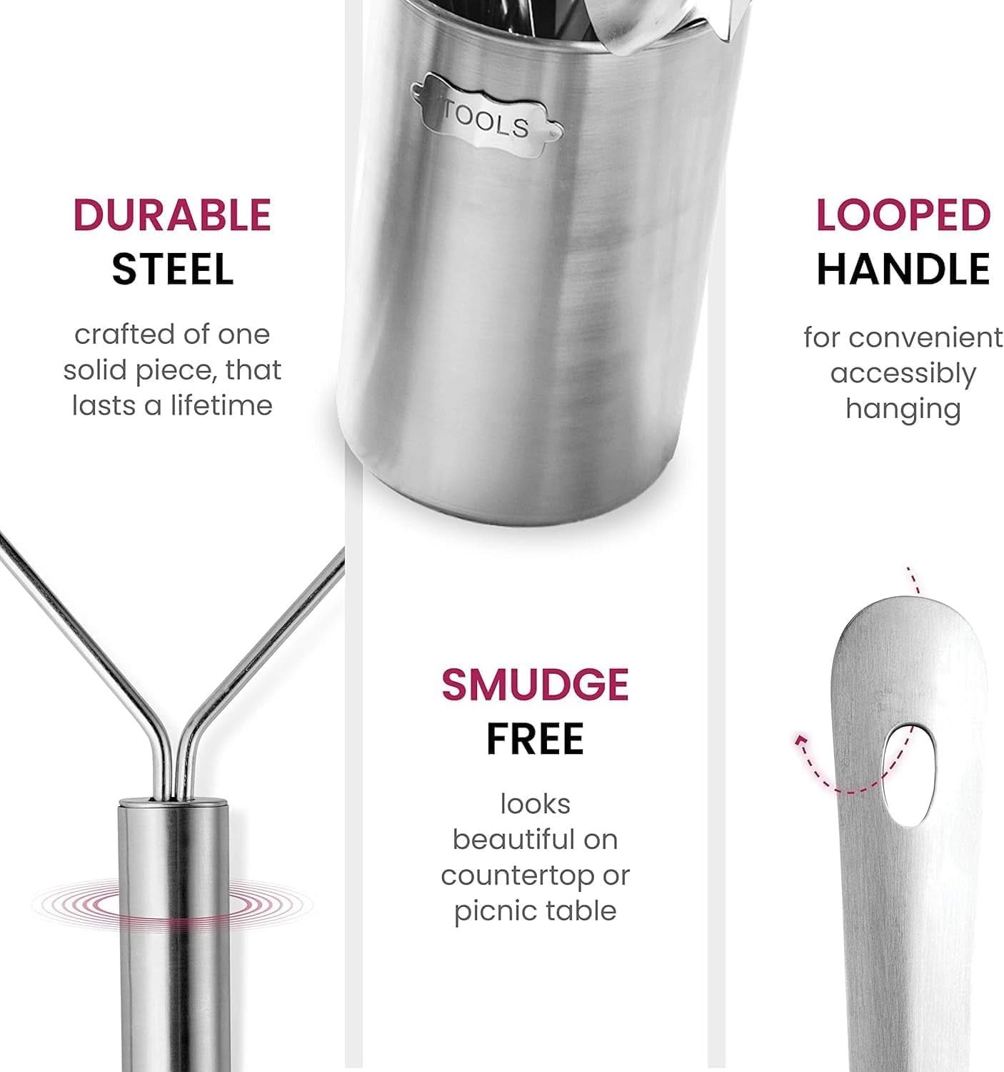 10-Piece Stainless Steel Utensil Collection – Premium Nonstick, Heat-Resistant Tools for Every Task: Turner, Ladle, Spaghetti Server, Tongs, Serving Spoons, Whisk, Potato Masher & Handy Holder Organizer