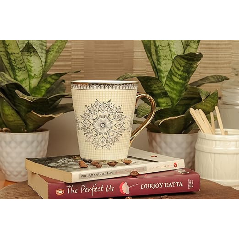 Ceramic Golden Satire Coffee Mug, Ceramic Tea Cup, Set of 1, 330 ml, Not Microwave Safe