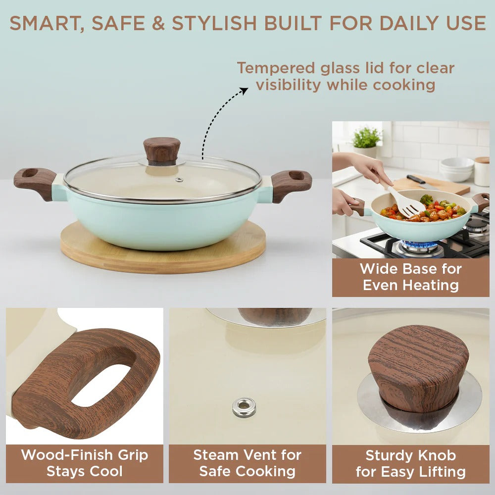 Deep Kadai CeraGreen Ceramic Non-Stick Induction Friendly