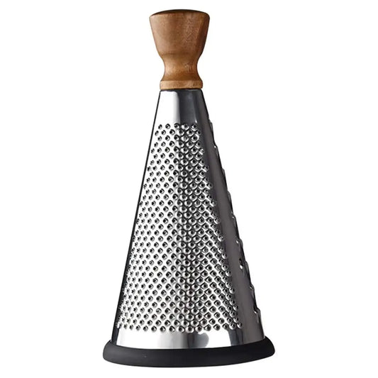 Modern Multi-functional Cone-Shaped Grater with Wooden Handle – Ideal for Cheese, Vegetables, and Fruits in the Kitchen( Silver)