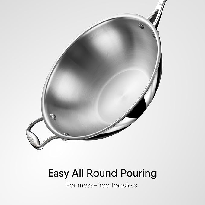 Triply Stainless Steel Wok With Lid, Stir Fry Wok, Induction & Gas Stove Compatible, 3.3 L, 26 cm