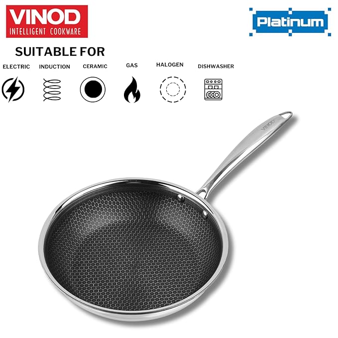Triply Stainless Steel X Fry Pan 20 cm, Honeycomb Pattern Design Inside