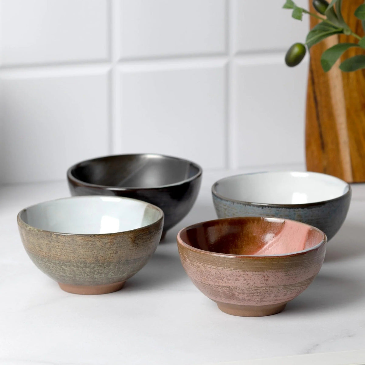 Hand Glazed Mini Bowls Set of 4 Terracotta Designer Dessert Cup Pink Grey Brown Rose