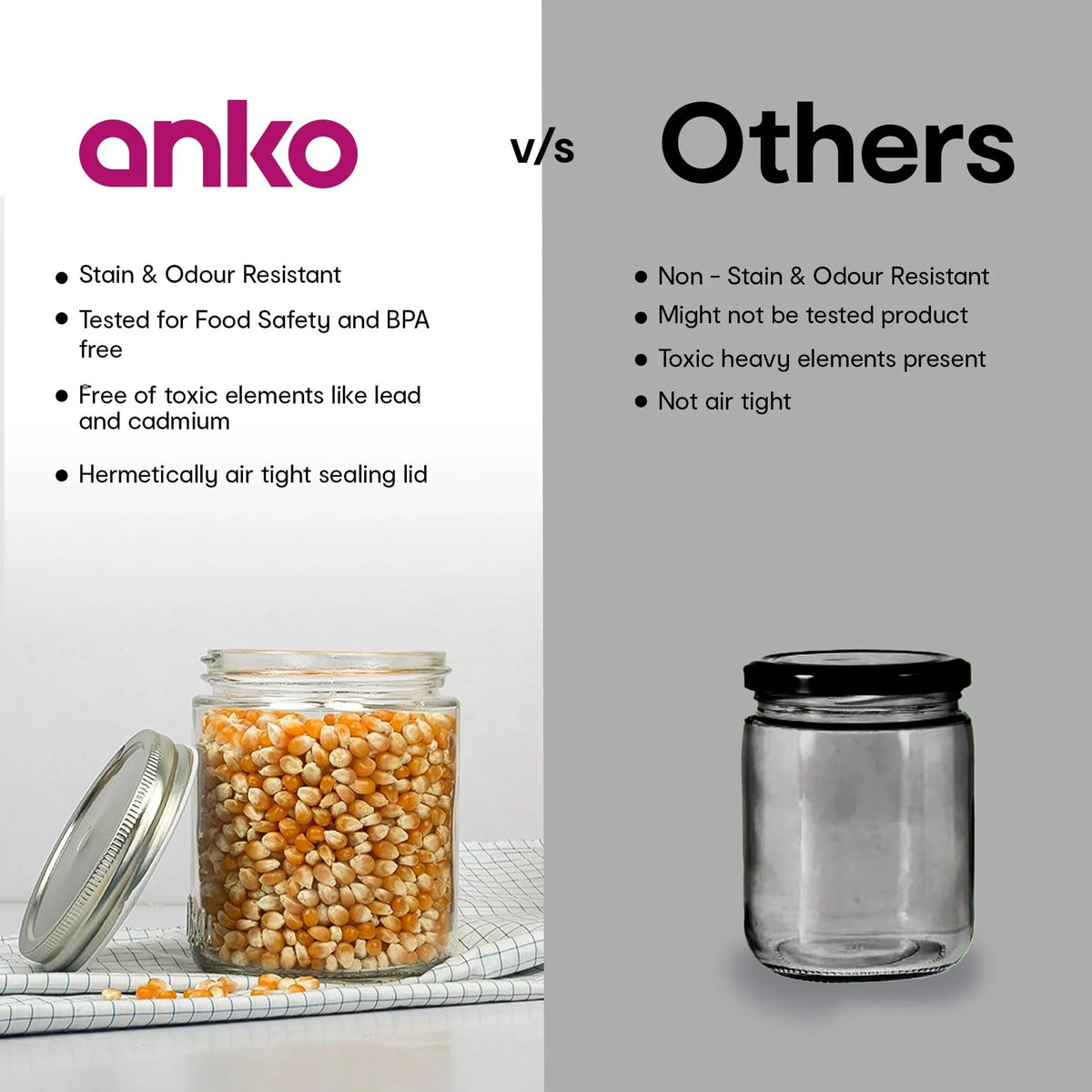Set of 3 Clear Glass Jars 550 ml, Airtight, Tin Lid, Kitchen Storage