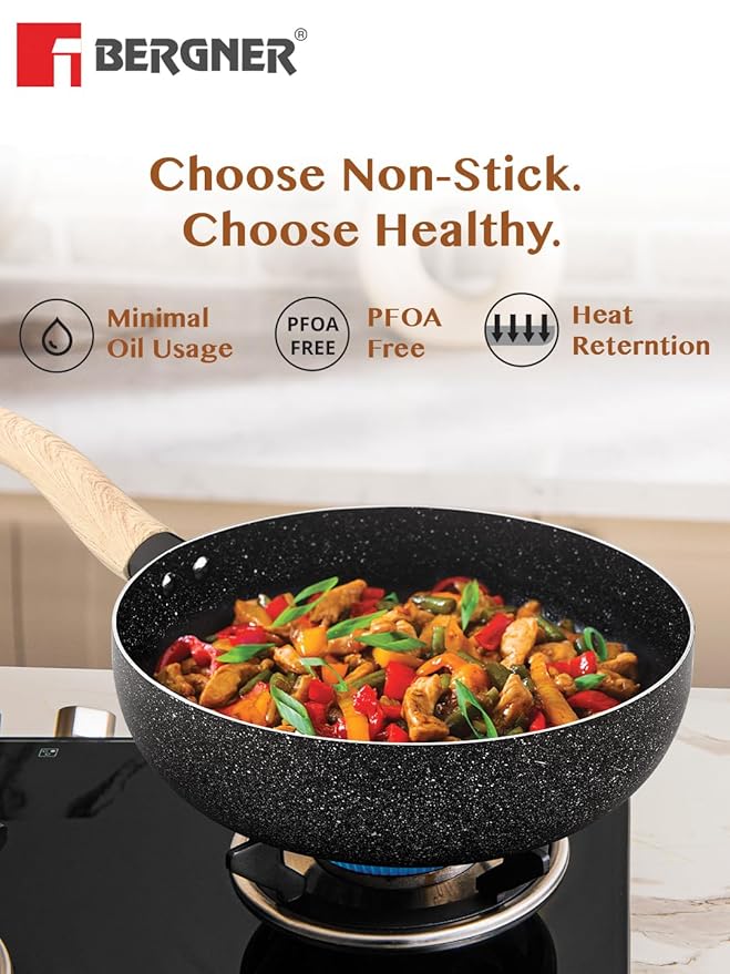 Earth Black Non-stick 24 cm Wok, 3 L Wok