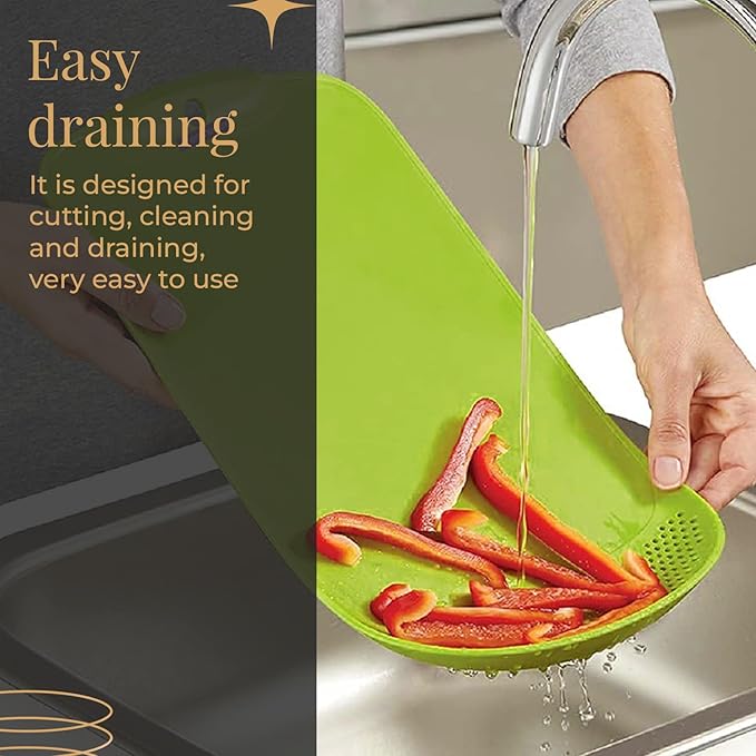 Plastic Cutting/ Chopping Board With Drainer, 1 Unit, Premium-grade Plastic, Green Colour