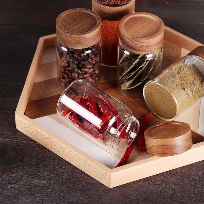 Kitchen Storage Jars Borosilicate Glass With Wooden Lid Air Tight Jar, 550 ml, Pack of 1, Transparent