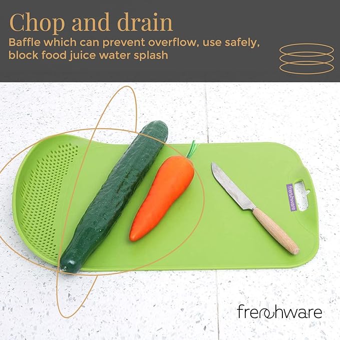 Plastic Cutting/ Chopping Board With Drainer, 1 Unit, Premium-grade Plastic, Green Colour