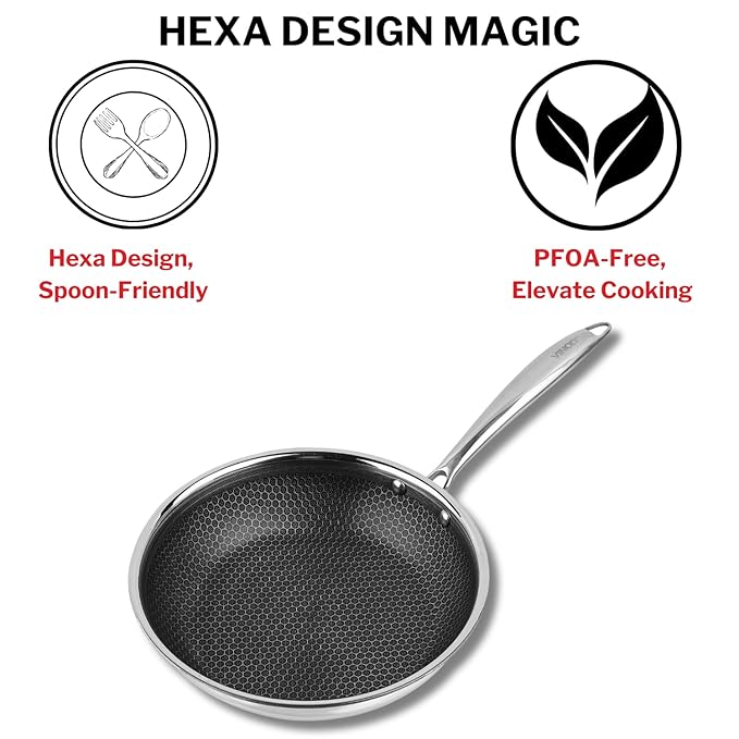 Triply Stainless Steel X Fry Pan 20 cm, Honeycomb Pattern Design Inside