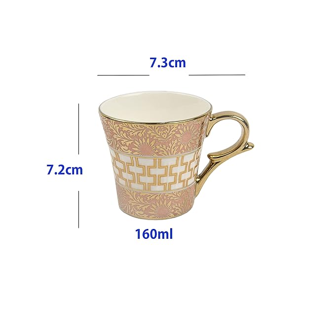 Golden Daisy Finish Ceramic Tea Cups, Coffee Mugs, 160 ml, Golden, 6 Pcs Set, Not Microwave Safe