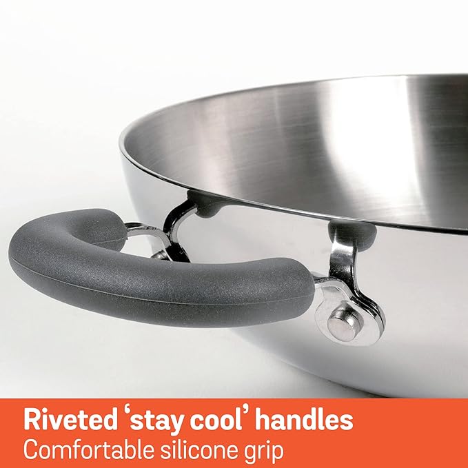 Trivantage Nickel Free Stainless Steel Triply Kadai with Steel Lid 22 cm Silver