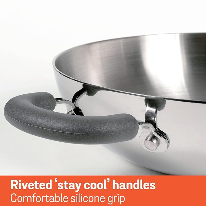 Trivantage Nickel Free Stainless Steel Triply Kadai with Steel Lid 26 cm Silver