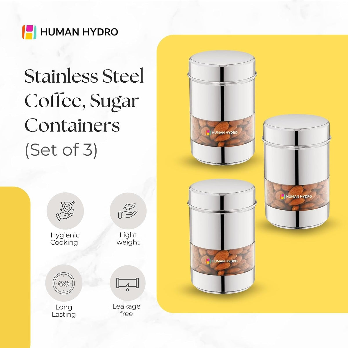 Stainless Steel Storage Containers Set of 3 (750 ml Each)
