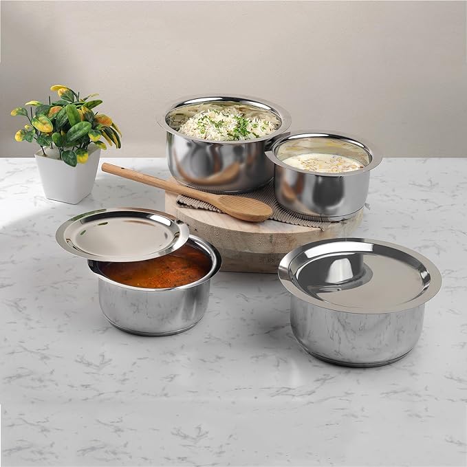Stainless Steel 3 pc Tope Set with Capacity of 1 L, 1.4 L & 1.8 L with Stainless Steel Lids