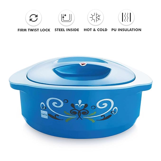 Hot Serve Insulated Inner Steel Casserole Set of 3, Blue, Hot Box for Kitchen