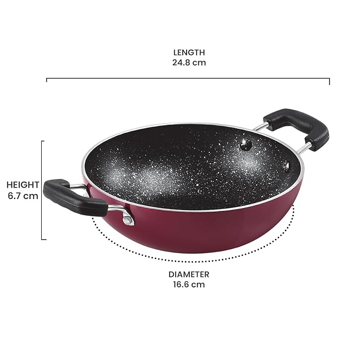 Kadhai Non Induction, 16 cm, Burgundy