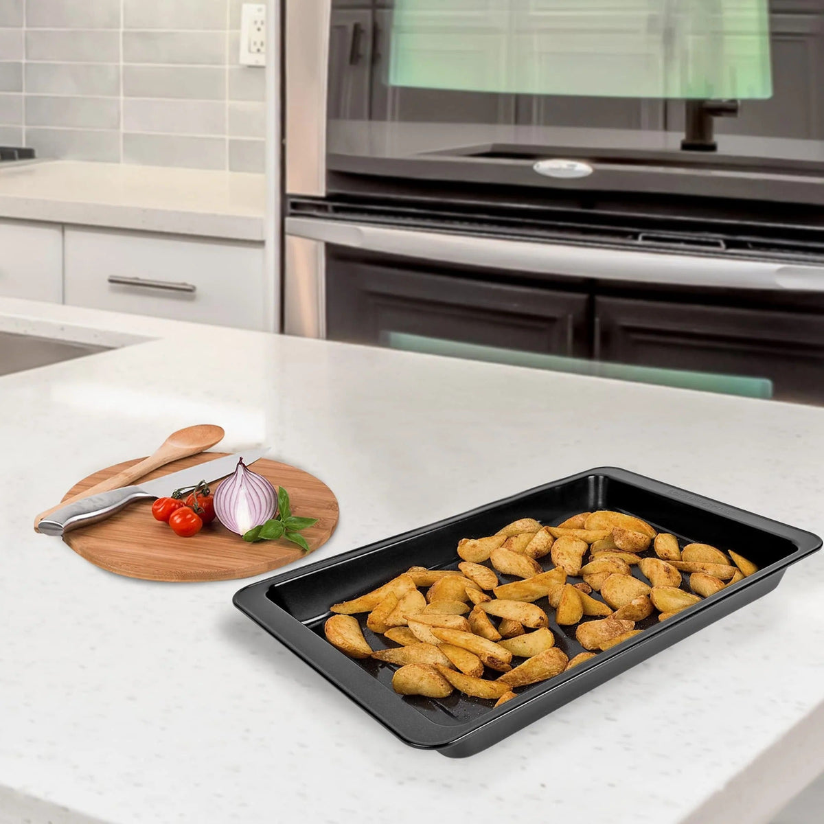 Glazed Rectangular Stoneware Baking Tray with Handles Oven Microwave Dishwasher Freezer Safe