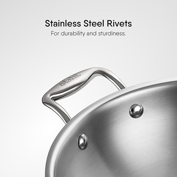 Triply Stainless Steel Wok With Lid, Stir Fry Wok, Induction & Gas Stove Compatible, 3.3 L, 26 cm