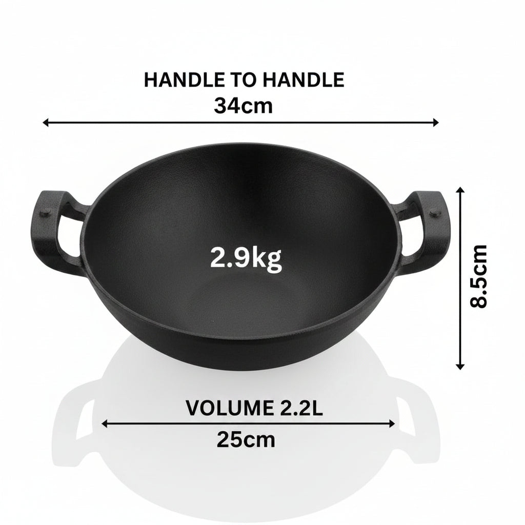Premium Deliq Range Cast Iron Kadai 25 cm 2.2L with Heat-Resistant Silicone Grip Handles Induction Gas