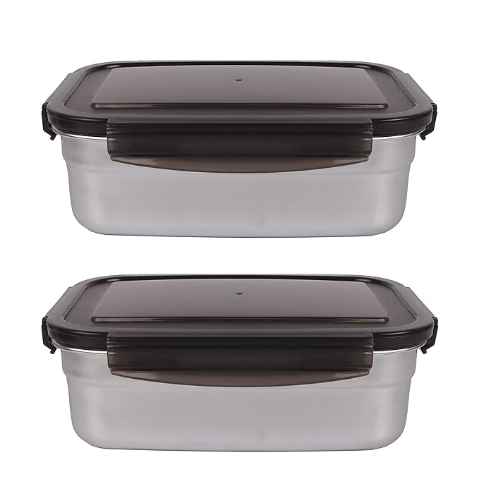 Lunch Box High Steel Rectangle Heavy Duty Airtight Leakproof Unbreakable Storage Container With Lock Lid - Design 3